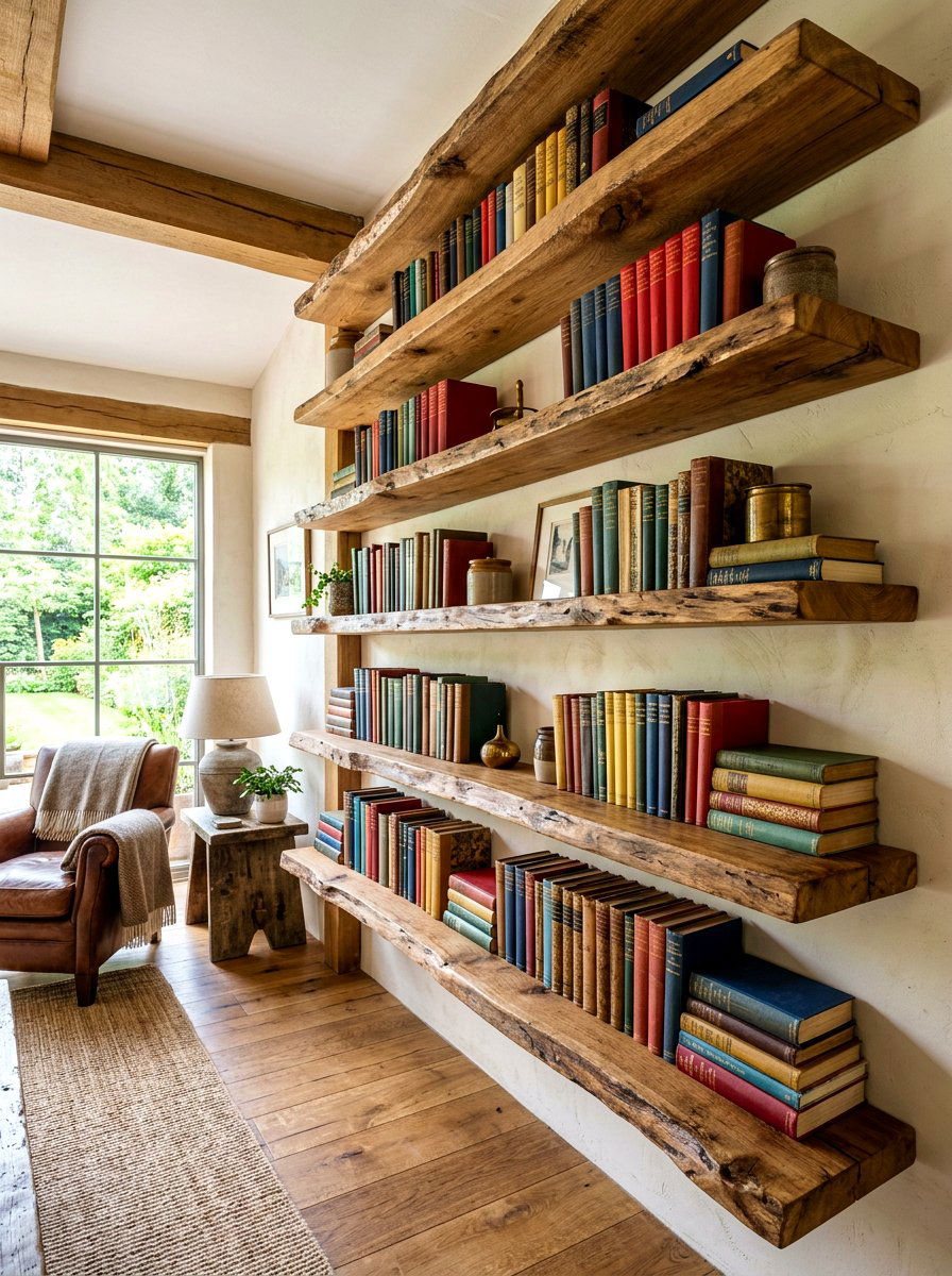 Chunky Timber Shelves - 30 office backdrop shelf ideas