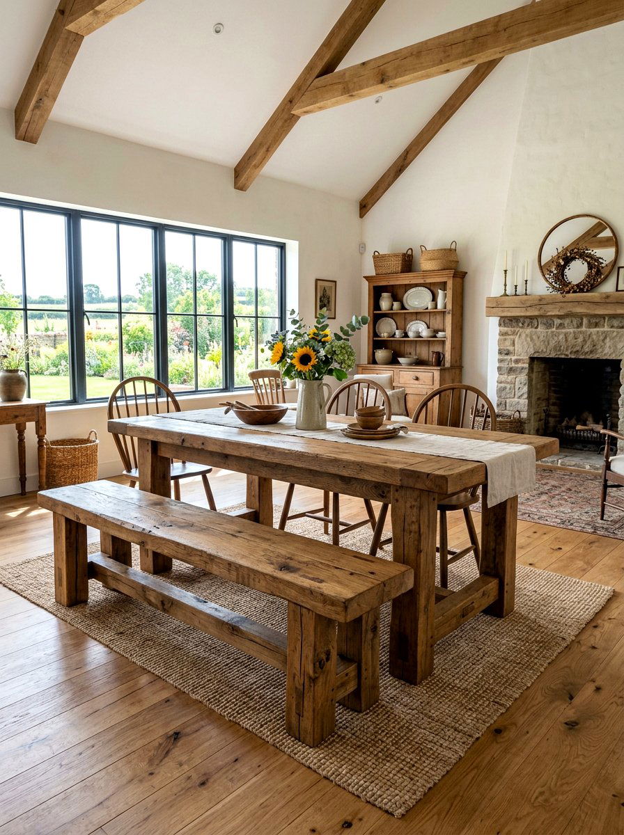 Chunky Wood Farmhouse Bench - 30 farmhouse dining bench ideas