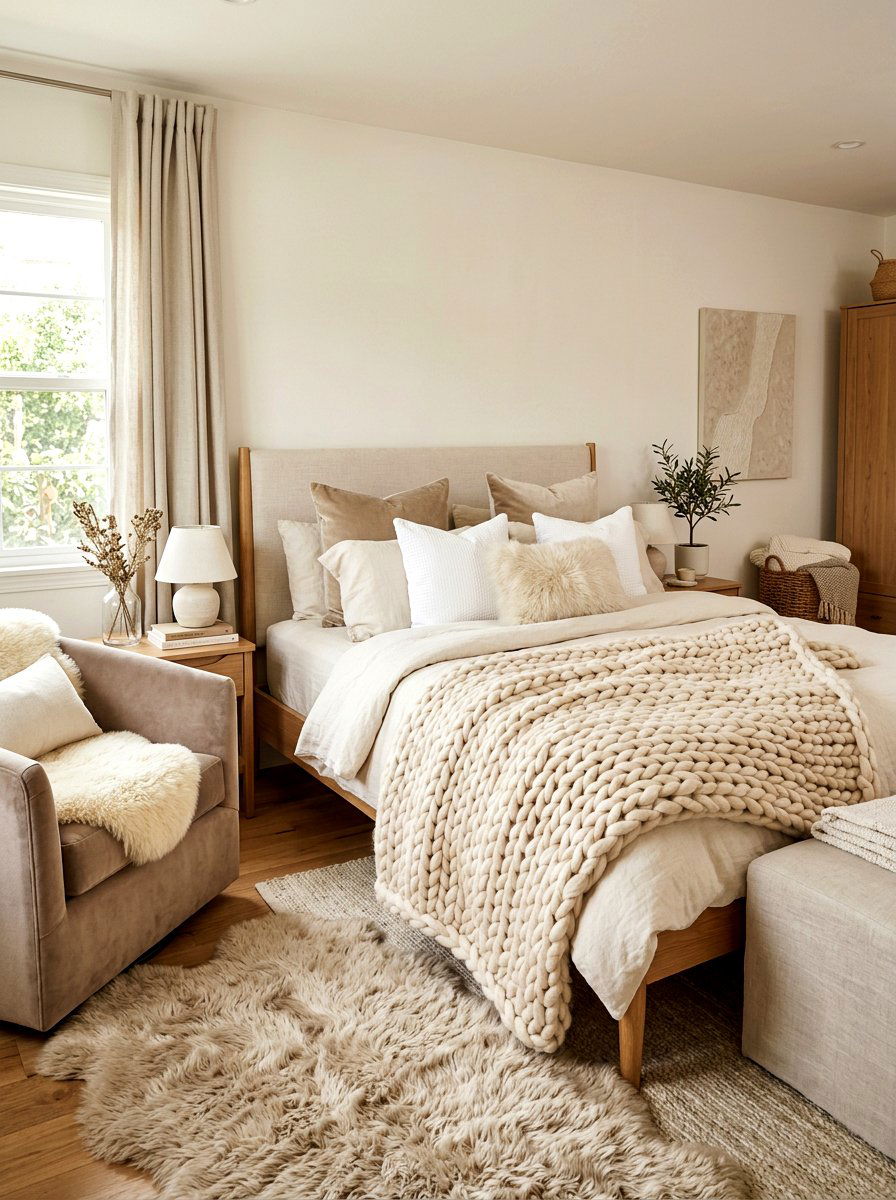 Chunky knit blanket room - 30 soft girl room ideas