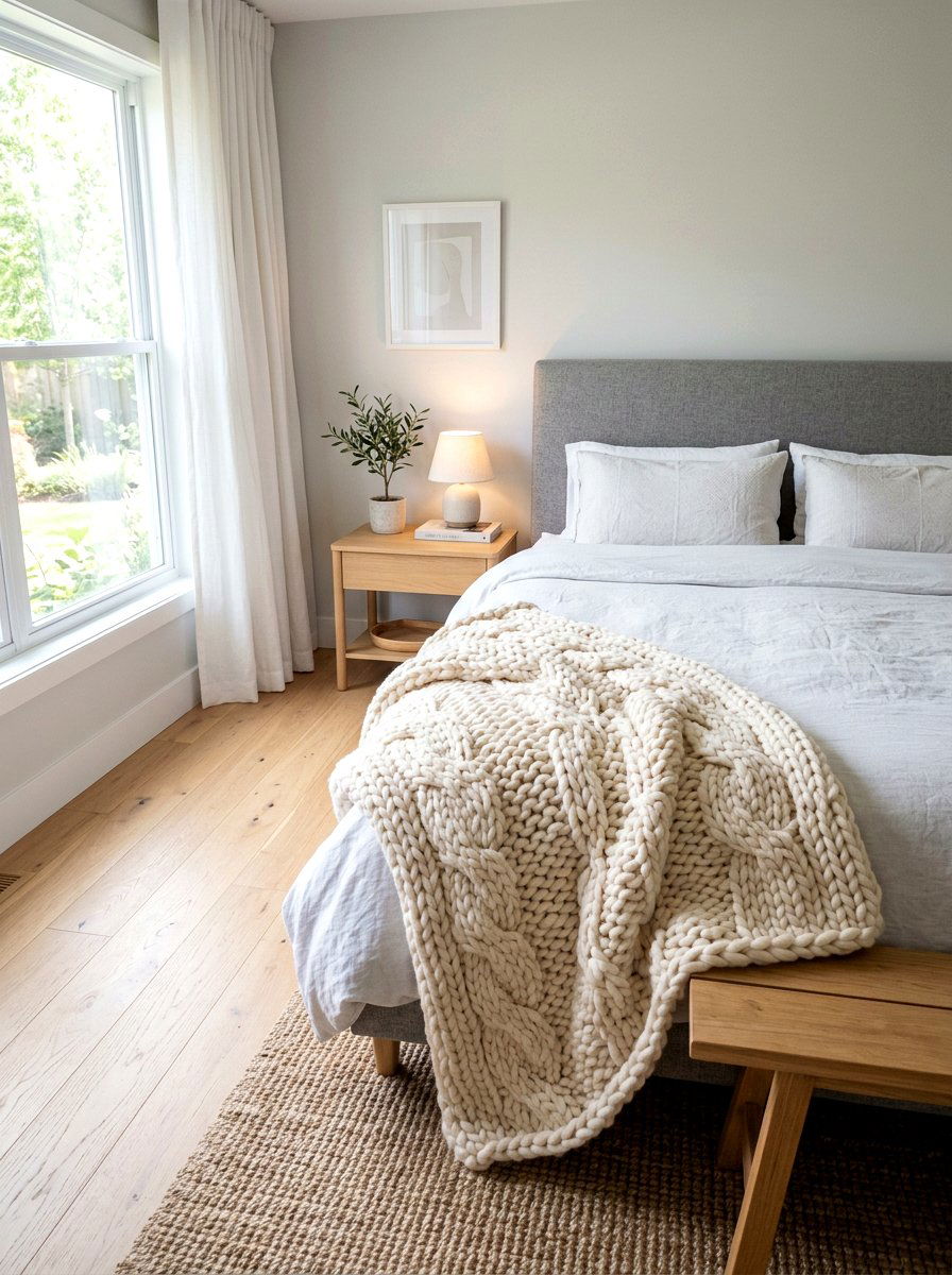 Chunky knit throw - 30 luxury bedscape ideas