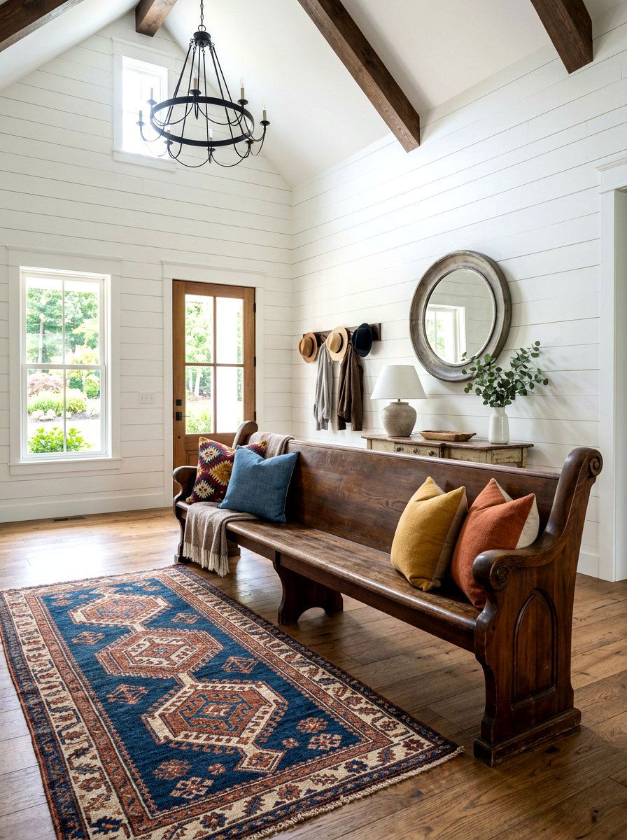Church Pew Entryway Bench - 30 farmhouse entryway bench ideas
