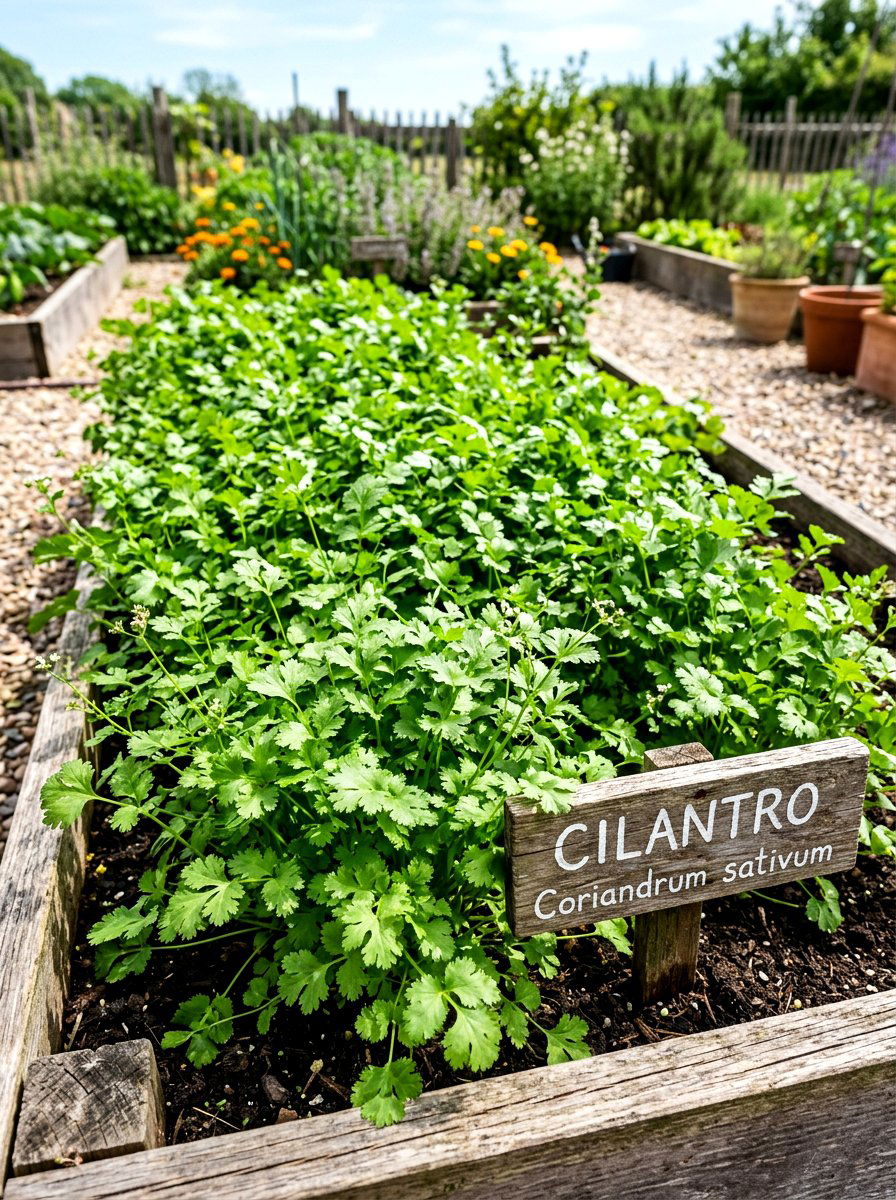Cilantro Culinary Herb Bed - 30 sensory herb garden ideas