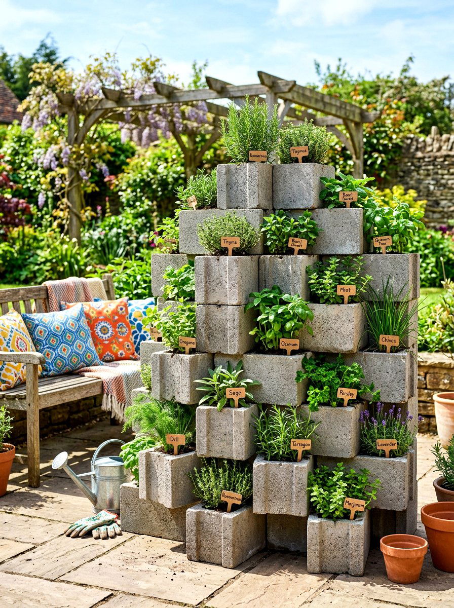 Cinder Block Garden - 30 simple herb garden ideas