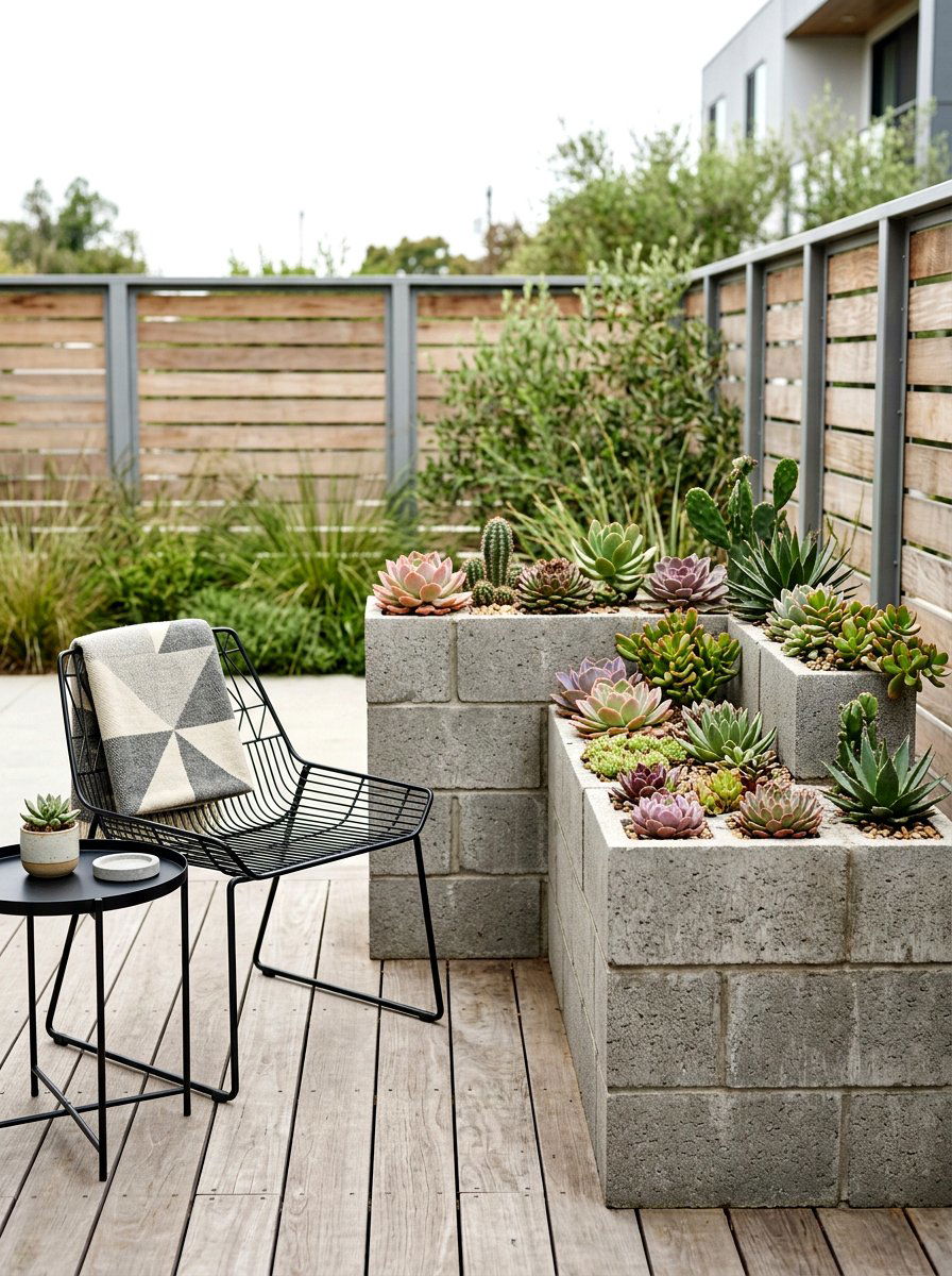 Cinder Block Planter - 30 budget deck ideas