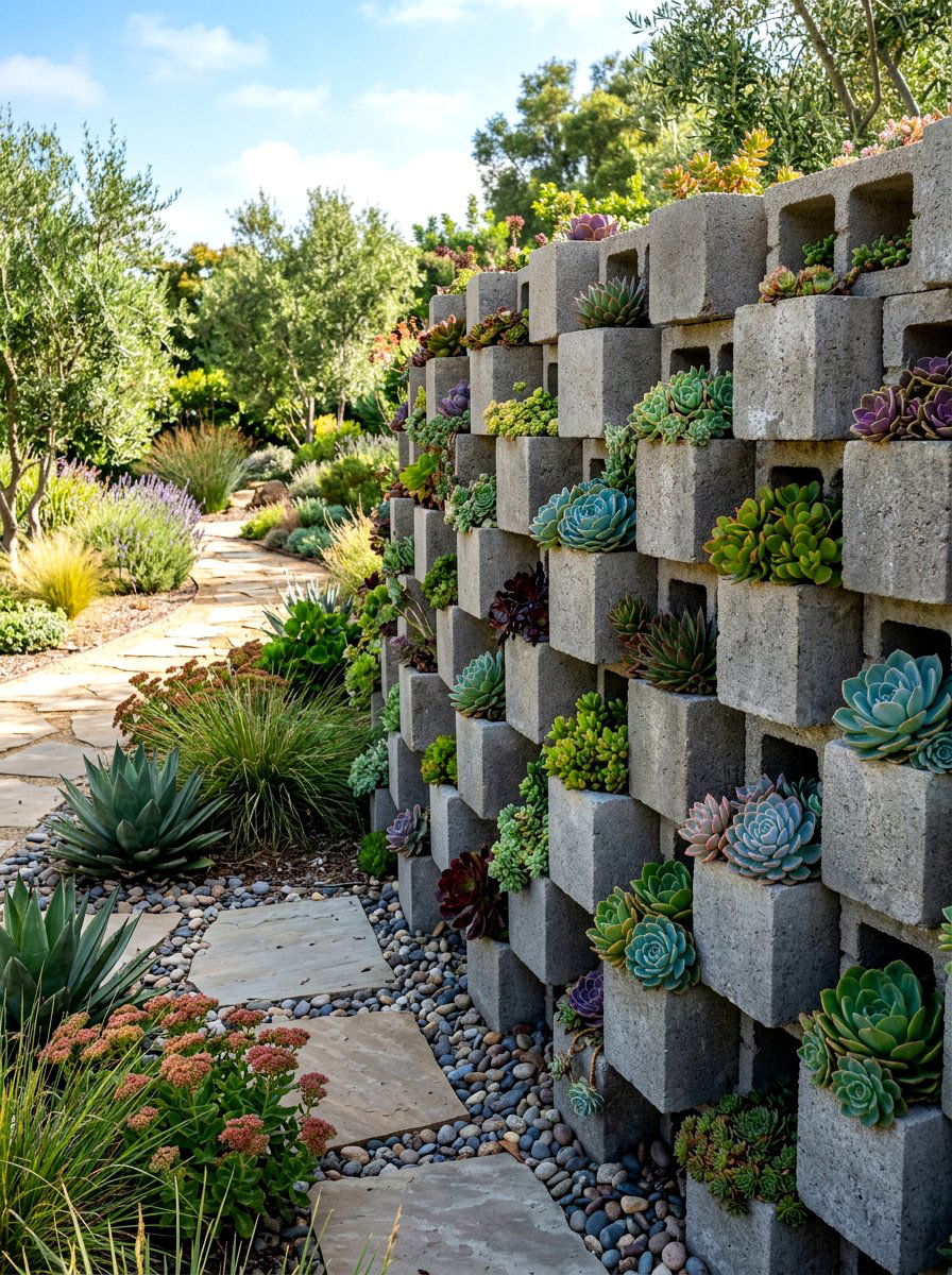 Cinder Block Wall Garden - 30 succulent garden ideas