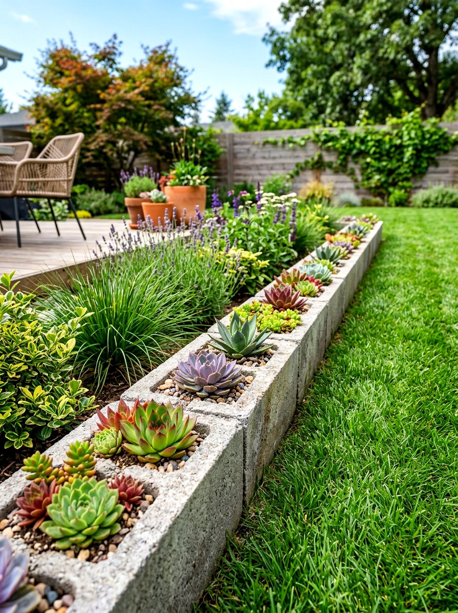 Cinder block lawn edging - 30 lawn edging ideas