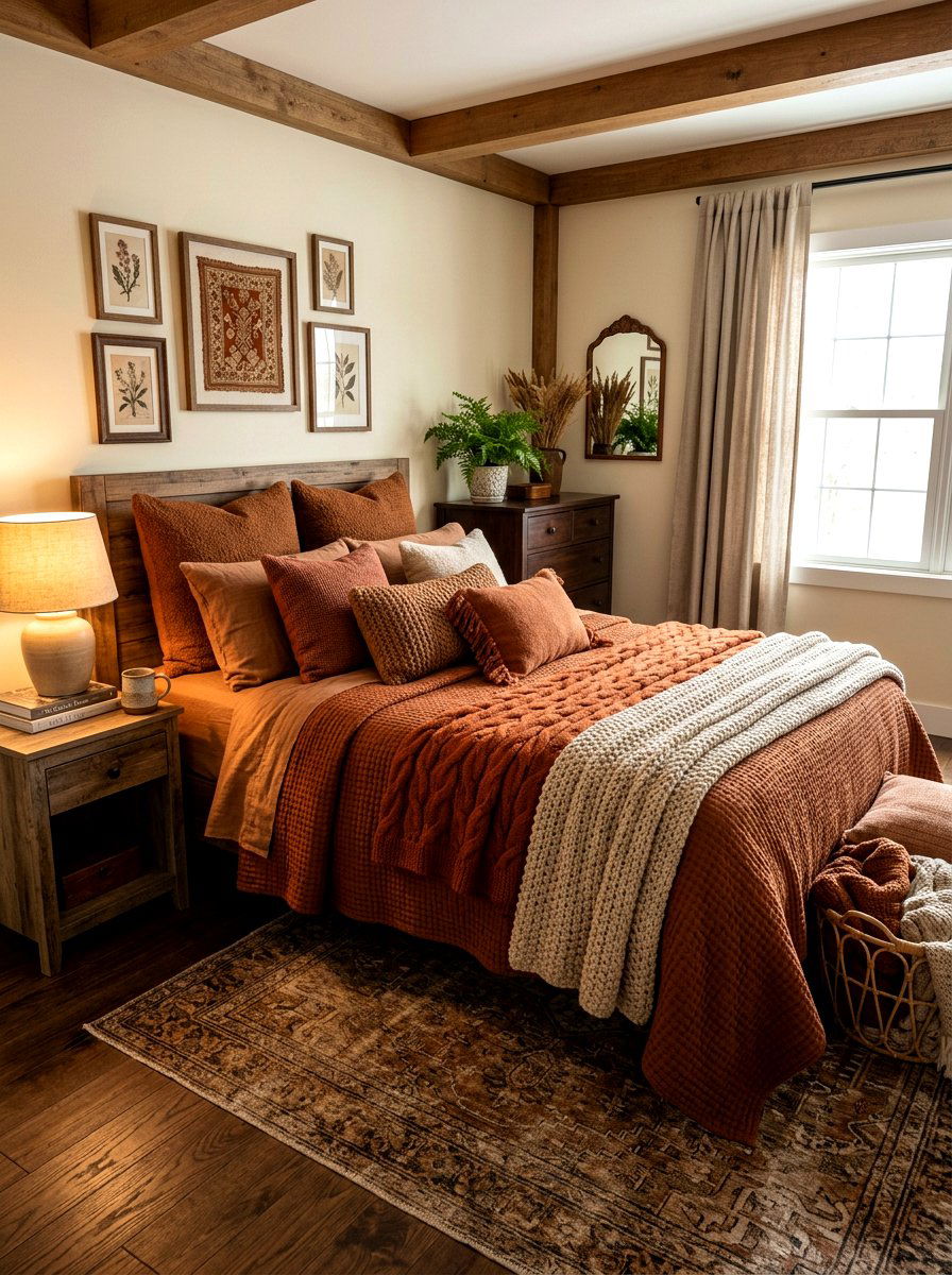 Cinnamon Layered Textile Bedroom - 30 cinnamon bedroom ideas