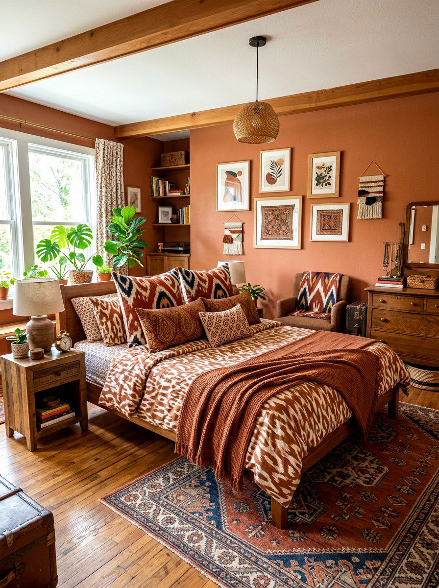 Cinnamon Patterned Textile Bedroom - 30 cinnamon bedroom ideas