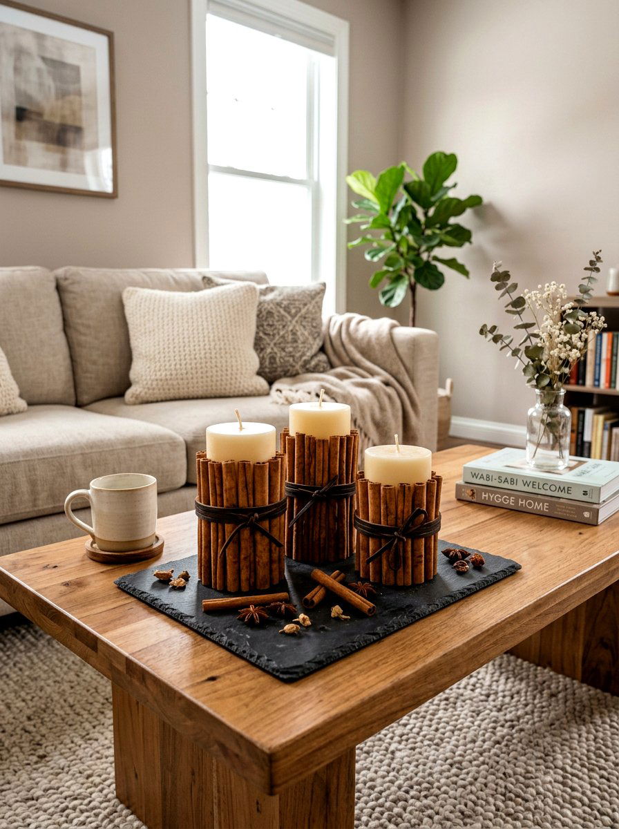Cinnamon Stick Candle Holders - 30 natural harvest decor ideas