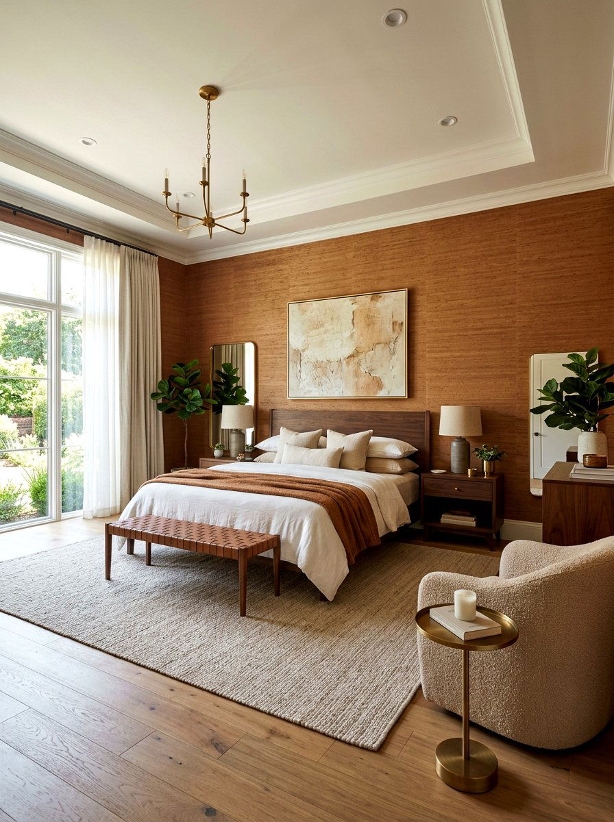Cinnamon Textured Wallpaper Bedroom - 30 cinnamon bedroom ideas