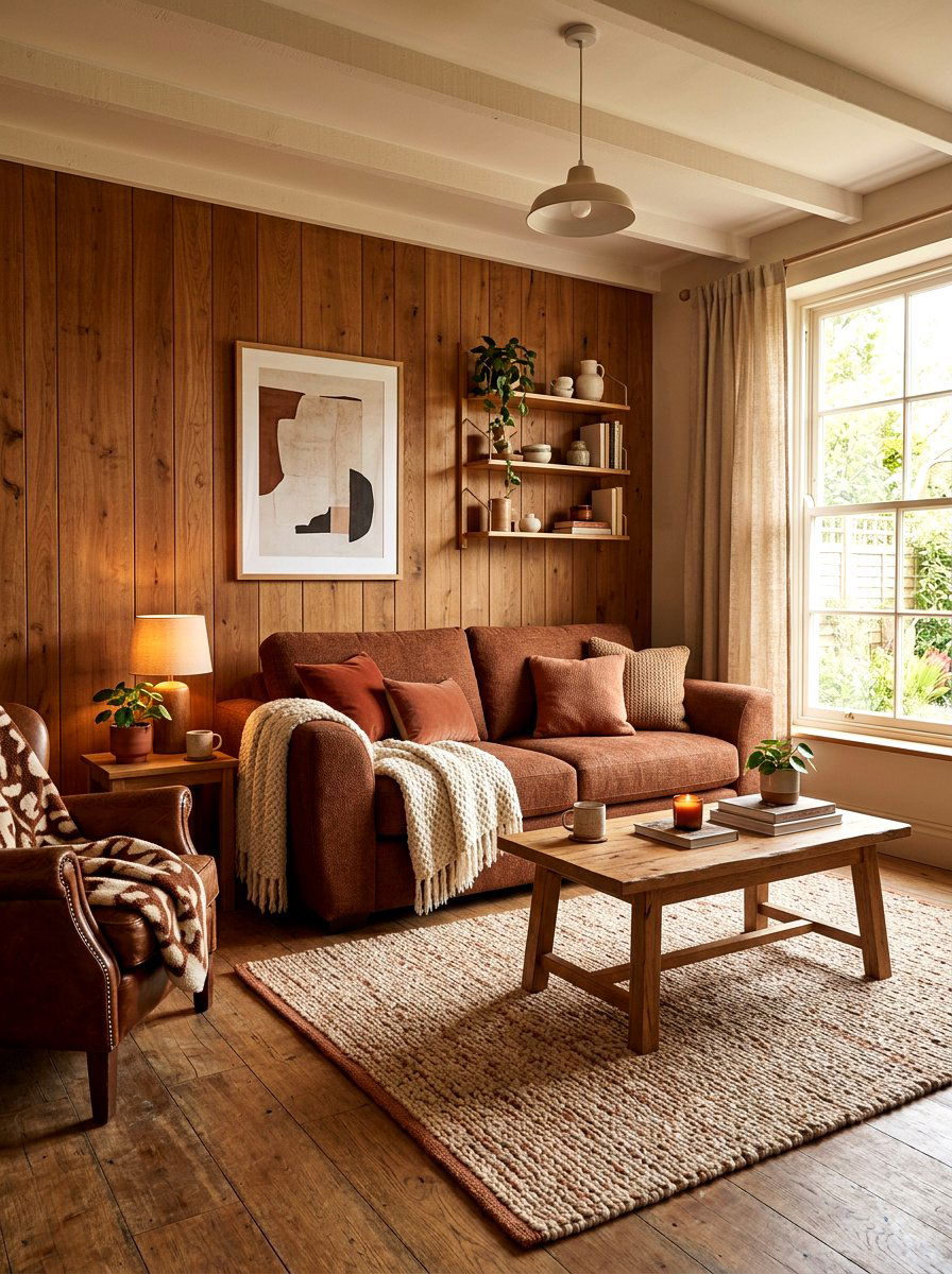 Cinnamon and wood living room - 30 brown living room ideas