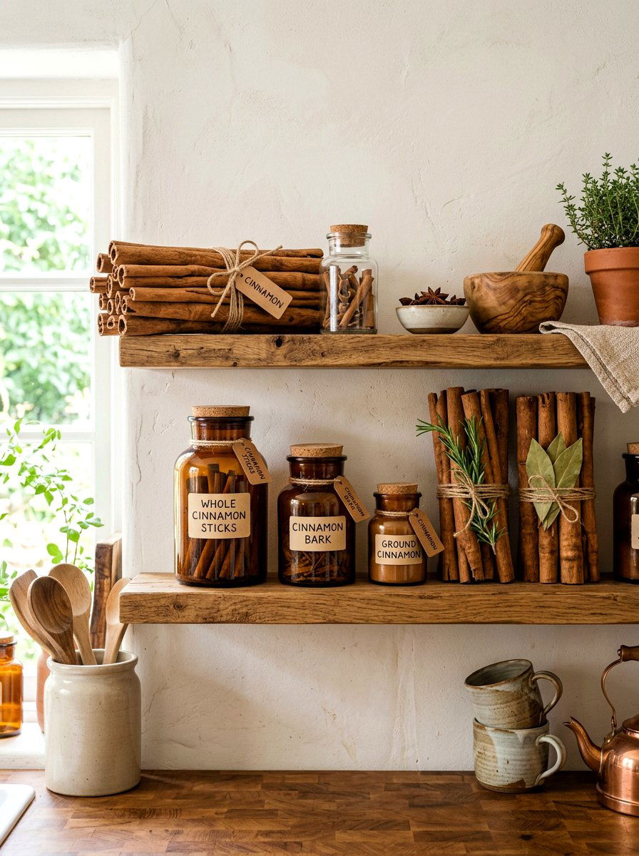 Cinnamon stick kitchen decor - 30 fall kitchen shelf decor ideas