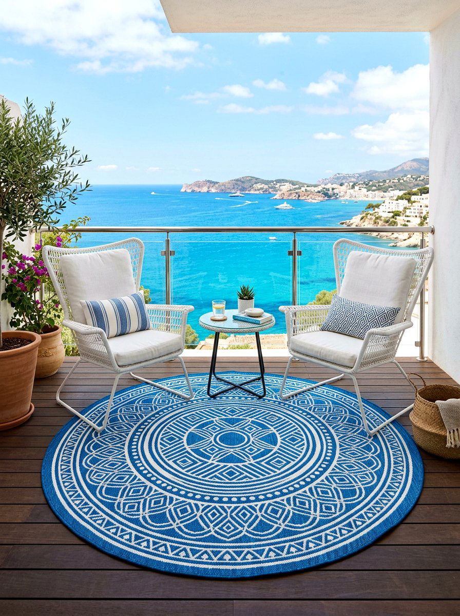 Circular Balcony Rug Area - 30 condo balcony lounge ideas