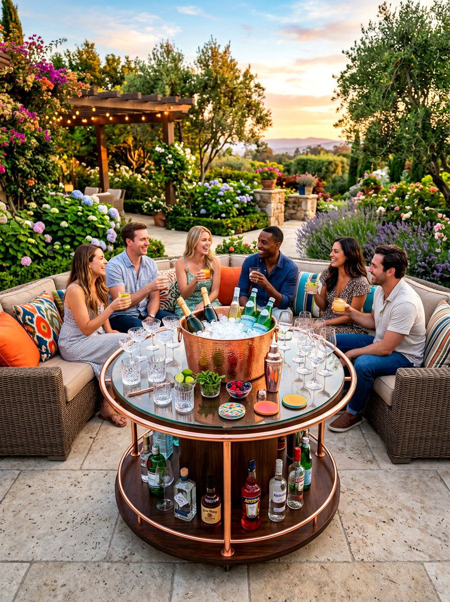 Circular Bar Cart - 30 outdoor bar cart ideas