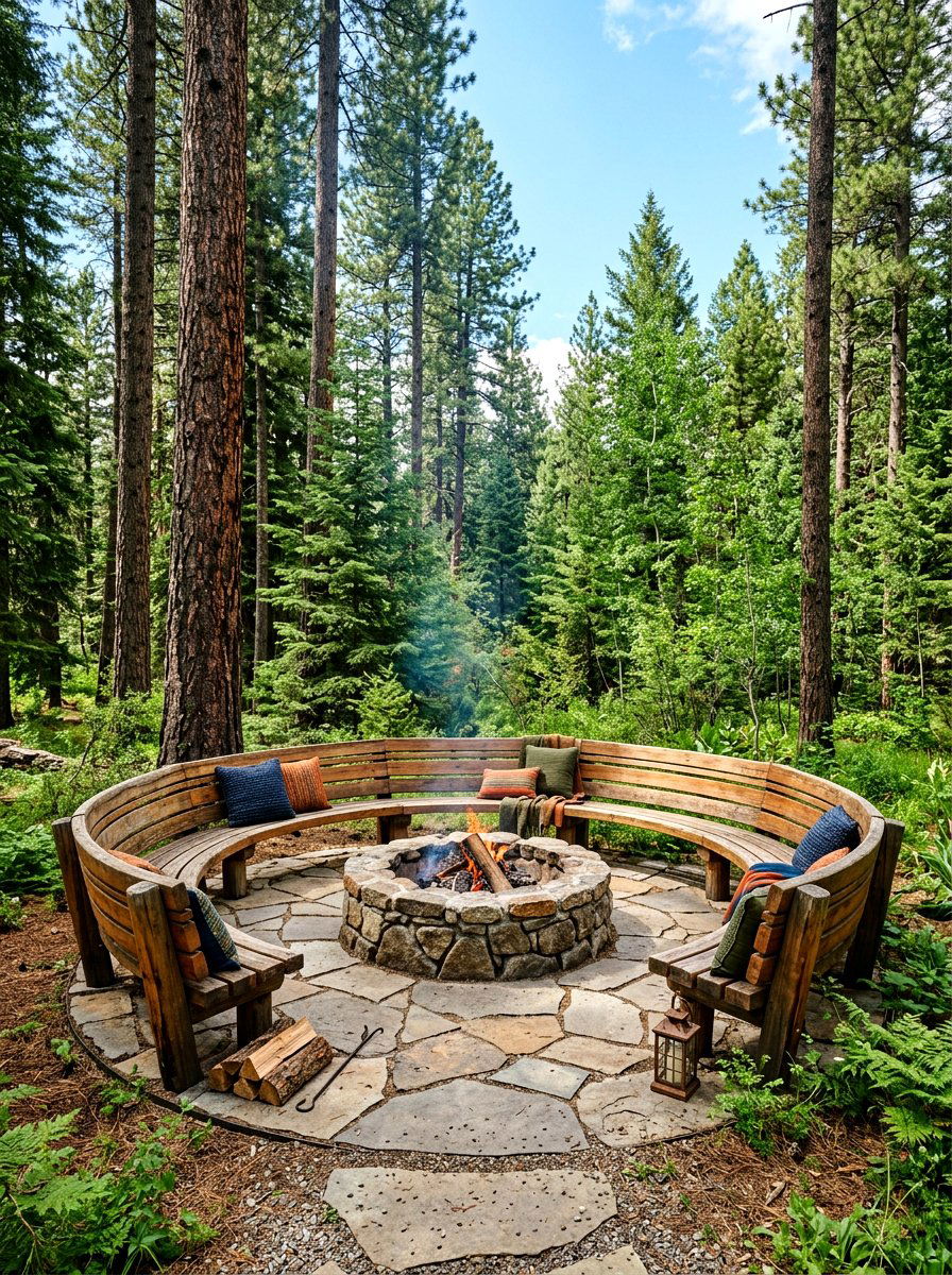 Circular Bench Around Fire - 30 garden seating ideas