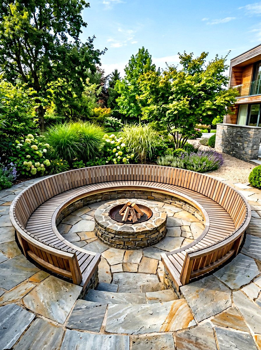 Circular Bench Sunken Fire Pit - 30 sunken fire pit ideas