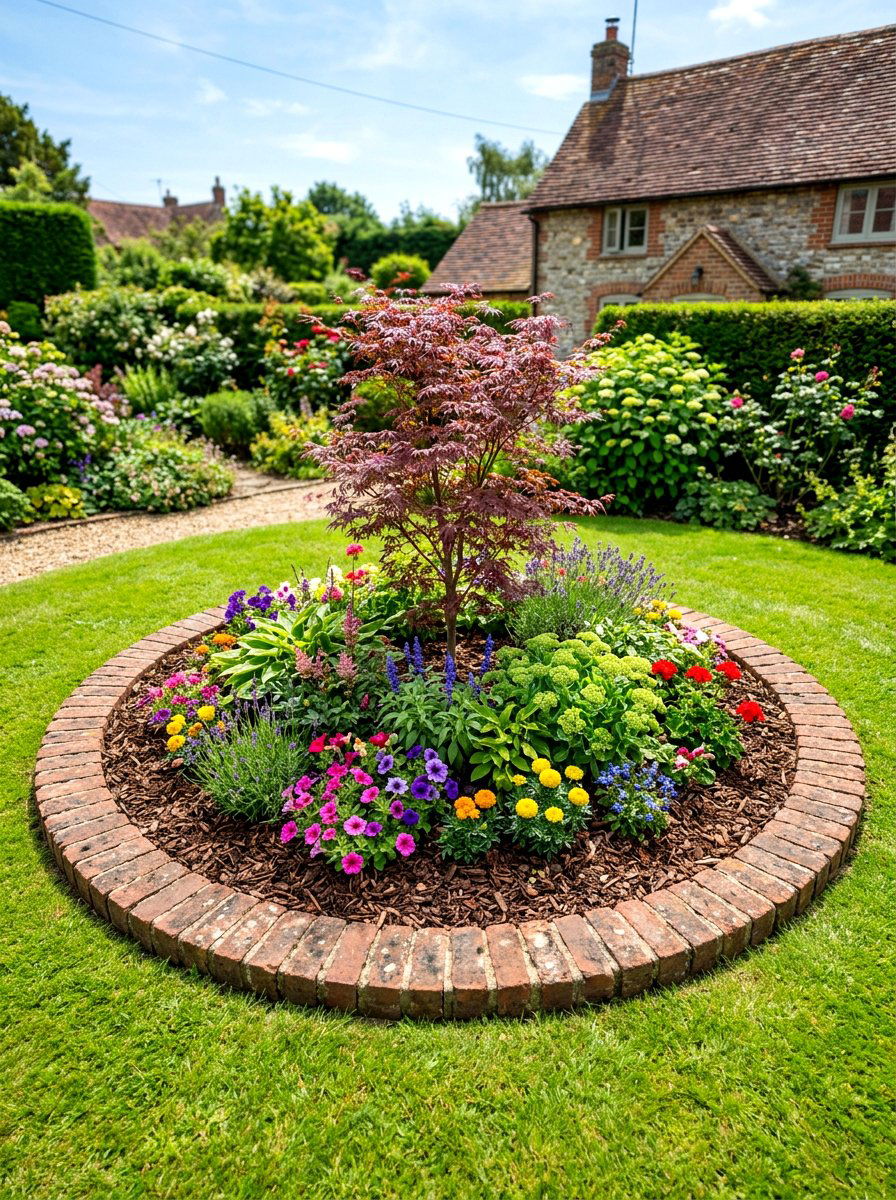 Circular Brick Flower Bed - 30 brick border front yard ideas