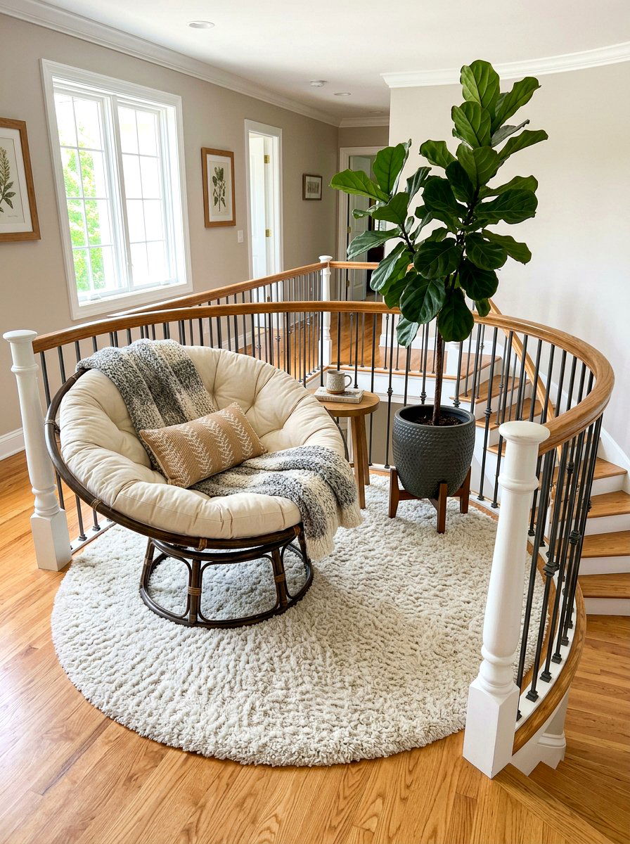 Circular Chair Landing - 30 landing reading nook ideas