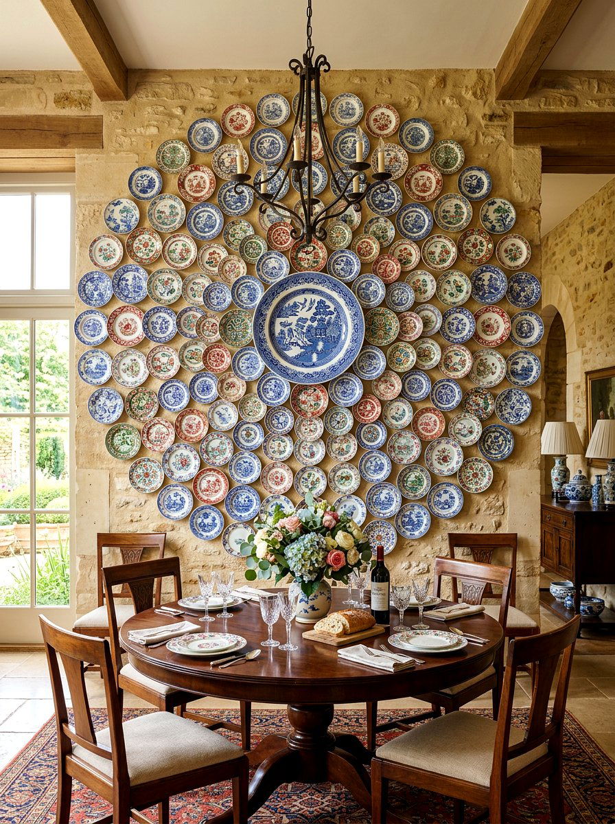 Circular Cluster Plate Wall - 30 plate wall dining room ideas