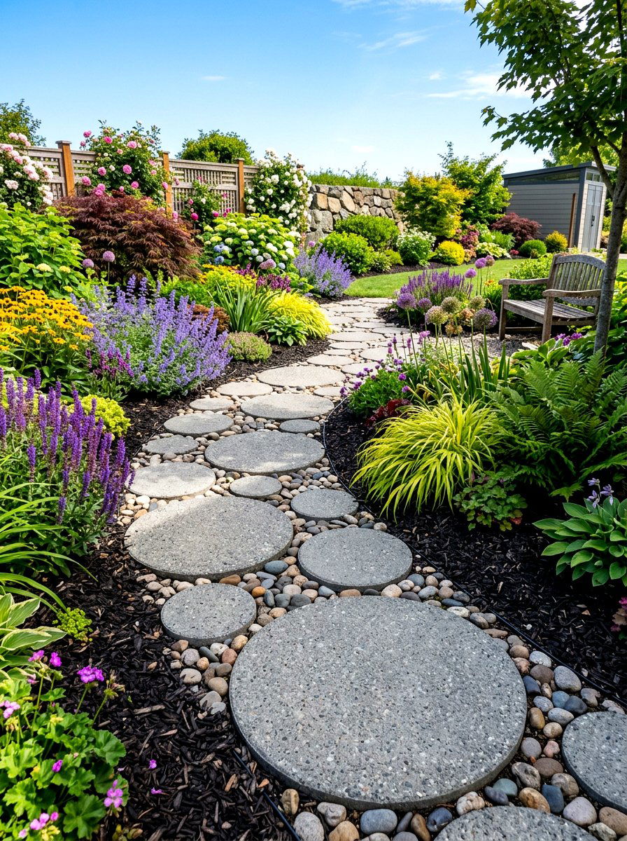 Circular Concrete Paver - 30 stepping path backyard ideas