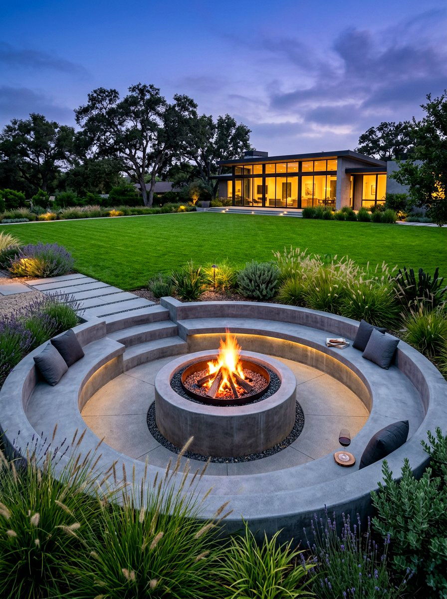 Circular Concrete Sunken Fire Pit - 30 sunken fire pit ideas
