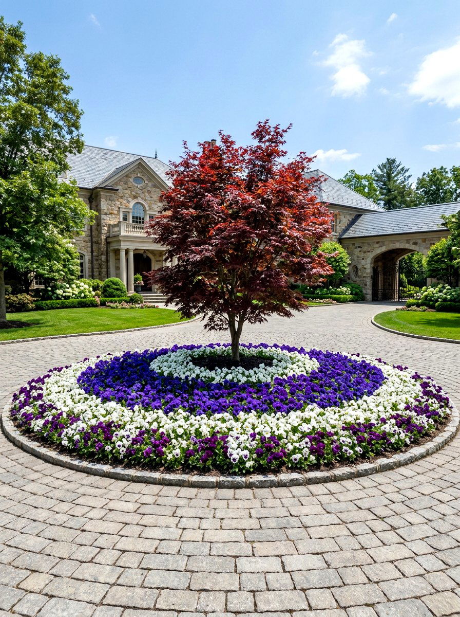 Circular Driveway Flower Island - 30 flower bed landscaping ideas