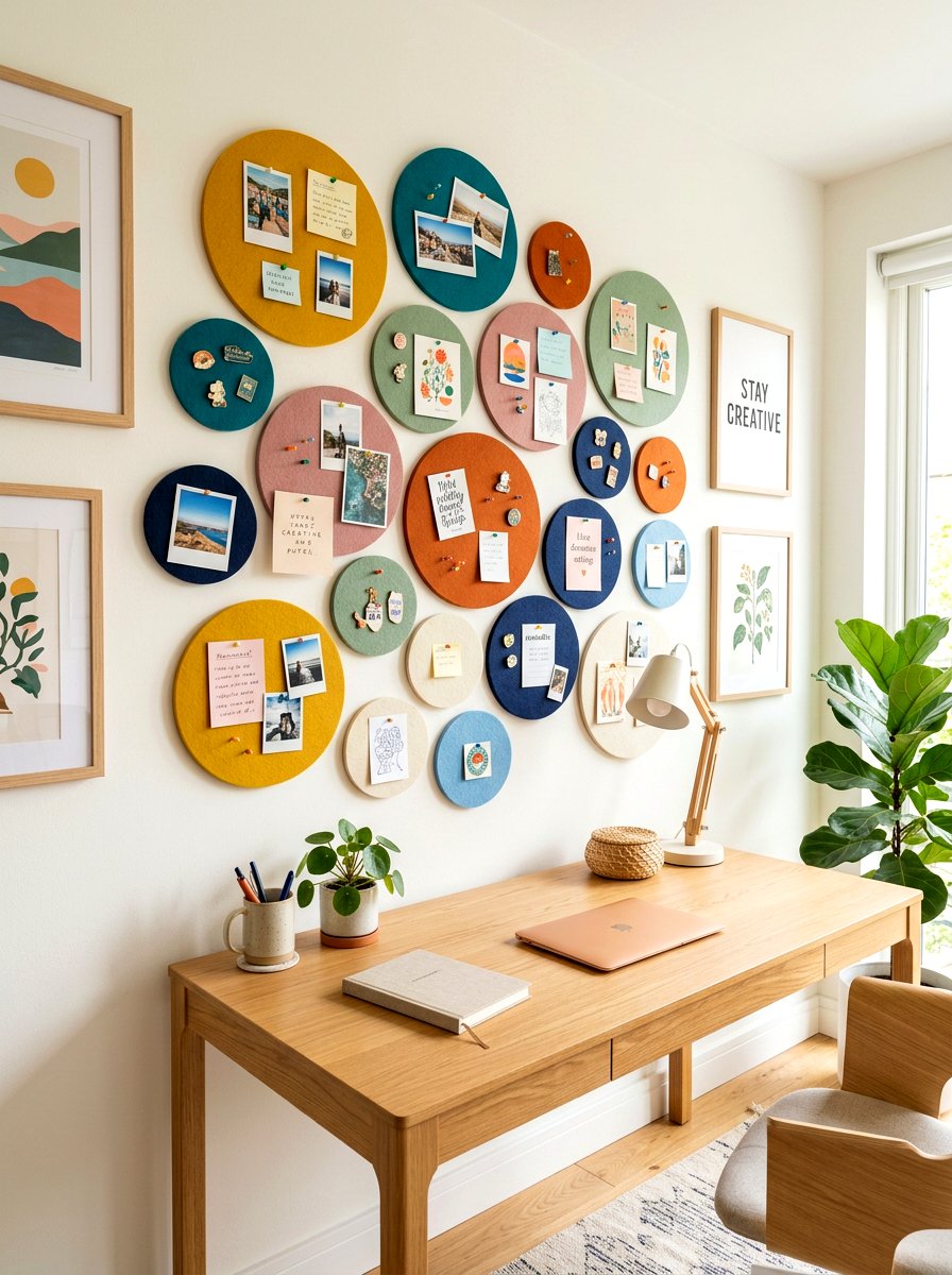 Circular Felt Pin Board - 30 pin board office wall ideas