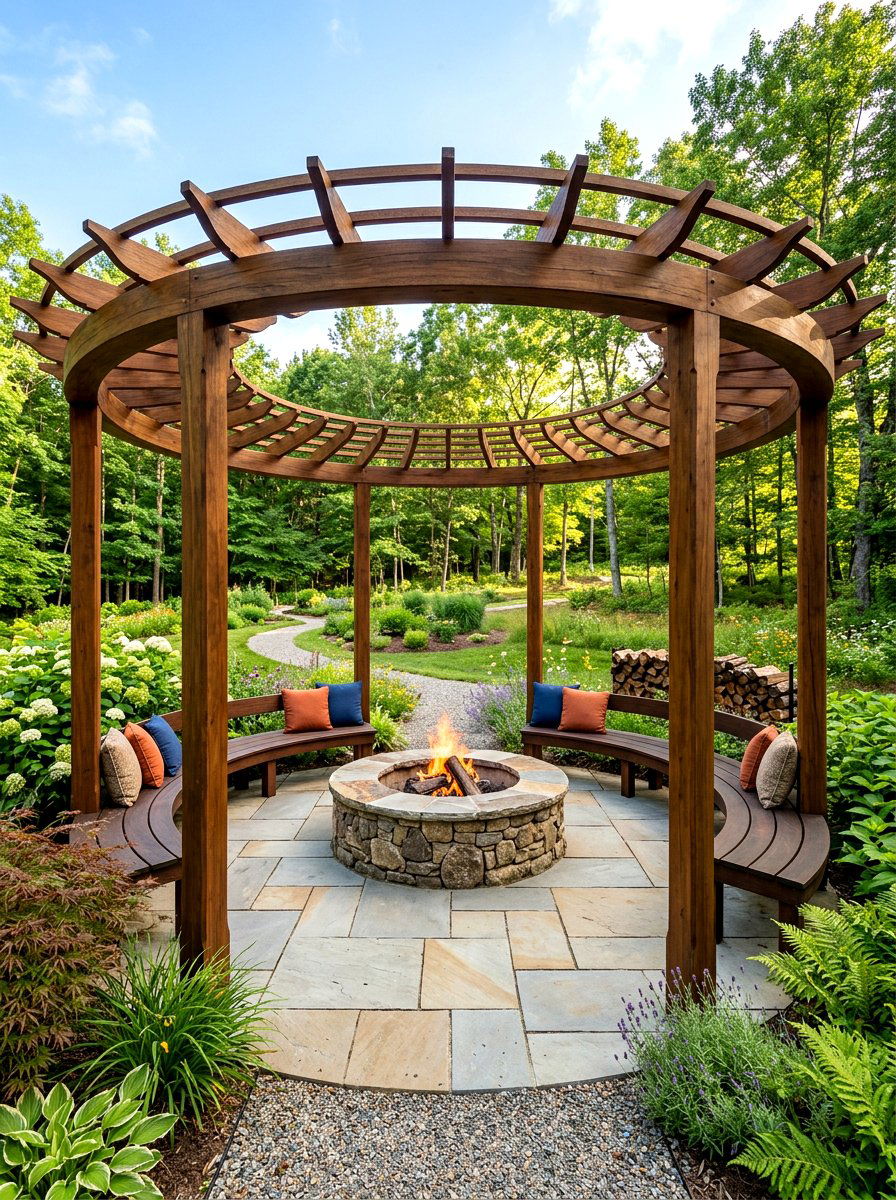 Circular Fire Pit Pergola - 30 fire pit pergola ideas