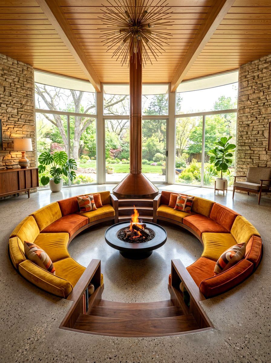 Circular Fireplace Sunken Seating - 30 fireplace reading nook ideas