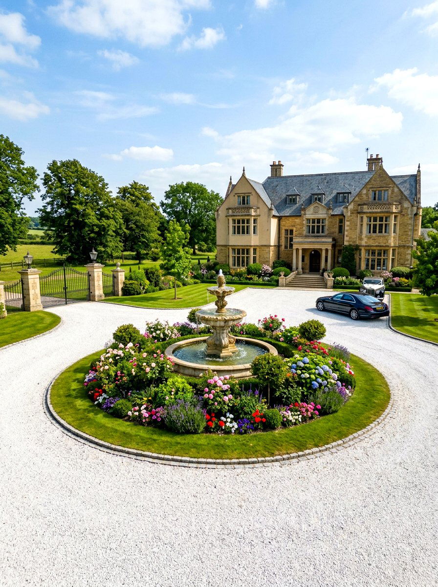 Circular Gravel Driveway - 30 white gravel front yard ideas