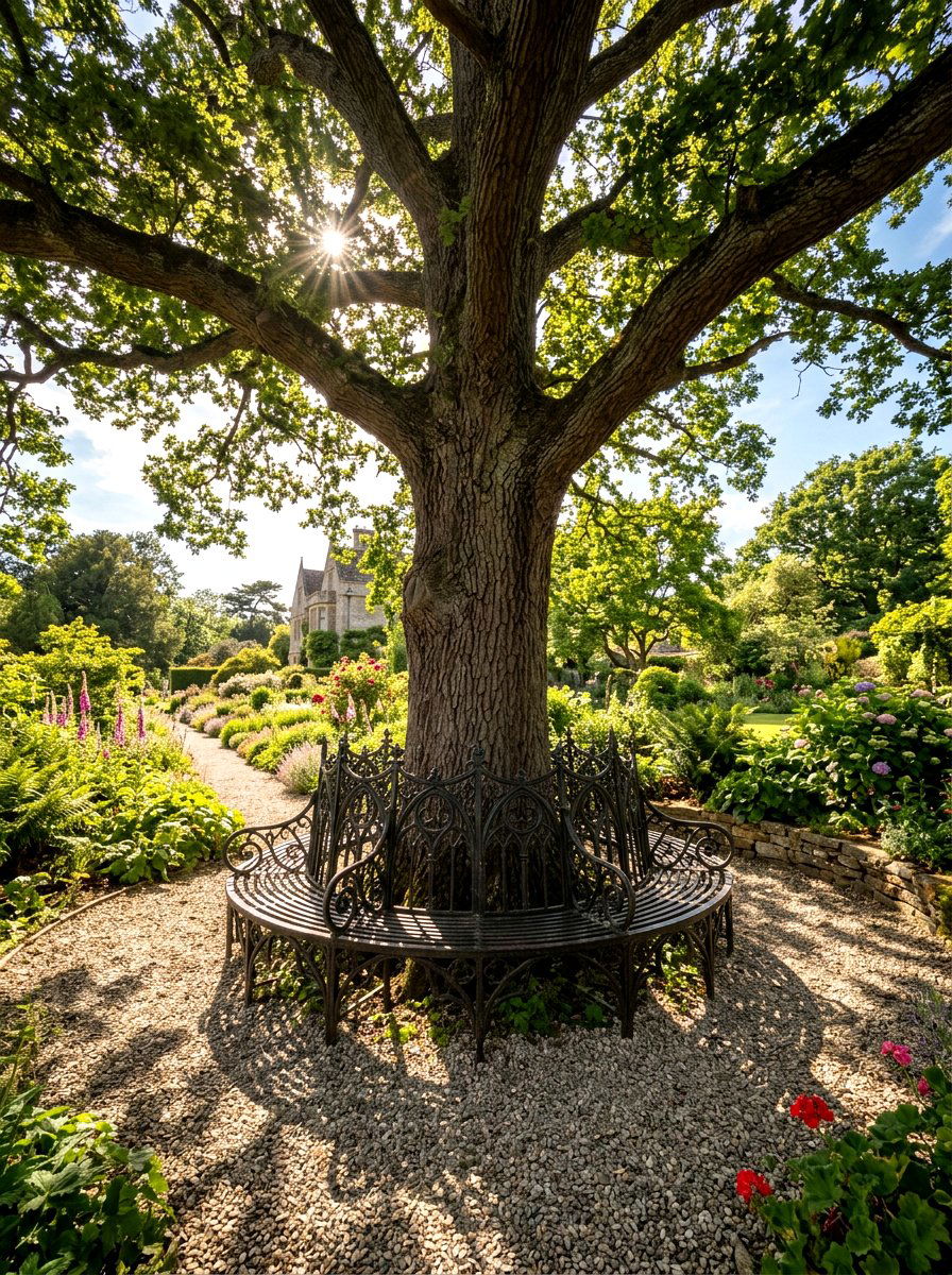Circular Iron Tree Seat - 30 vintage iron patio furniture ideas