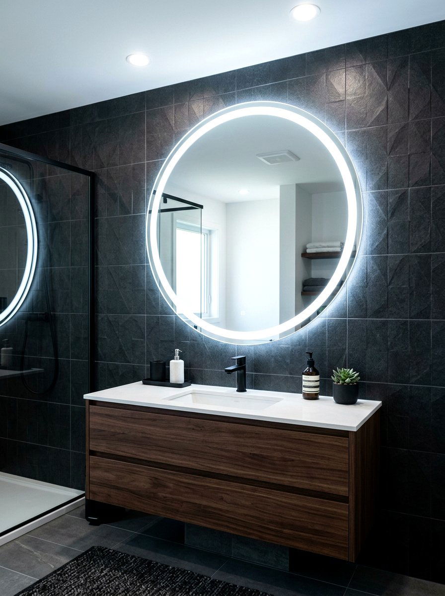 Circular LED Mirror - 30 winter bathroom styling ideas