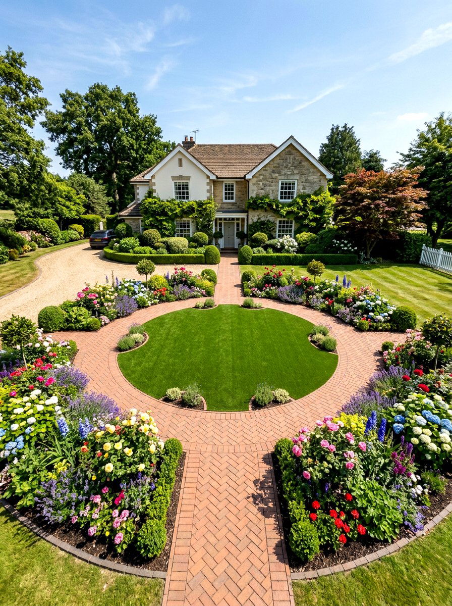 Circular Lawn Patch - 30 artificial grass front yard ideas