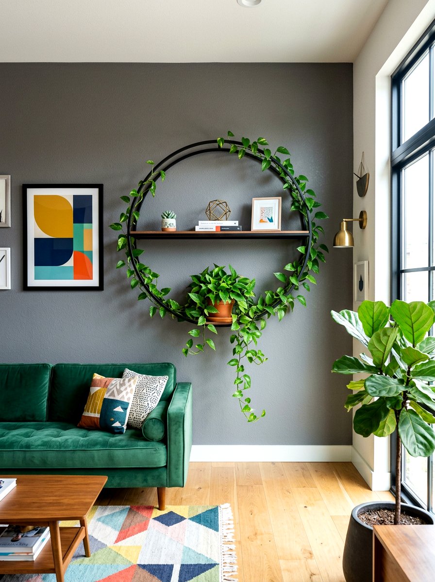 Circular Metal Frame - 30 apartment plant shelf ideas
