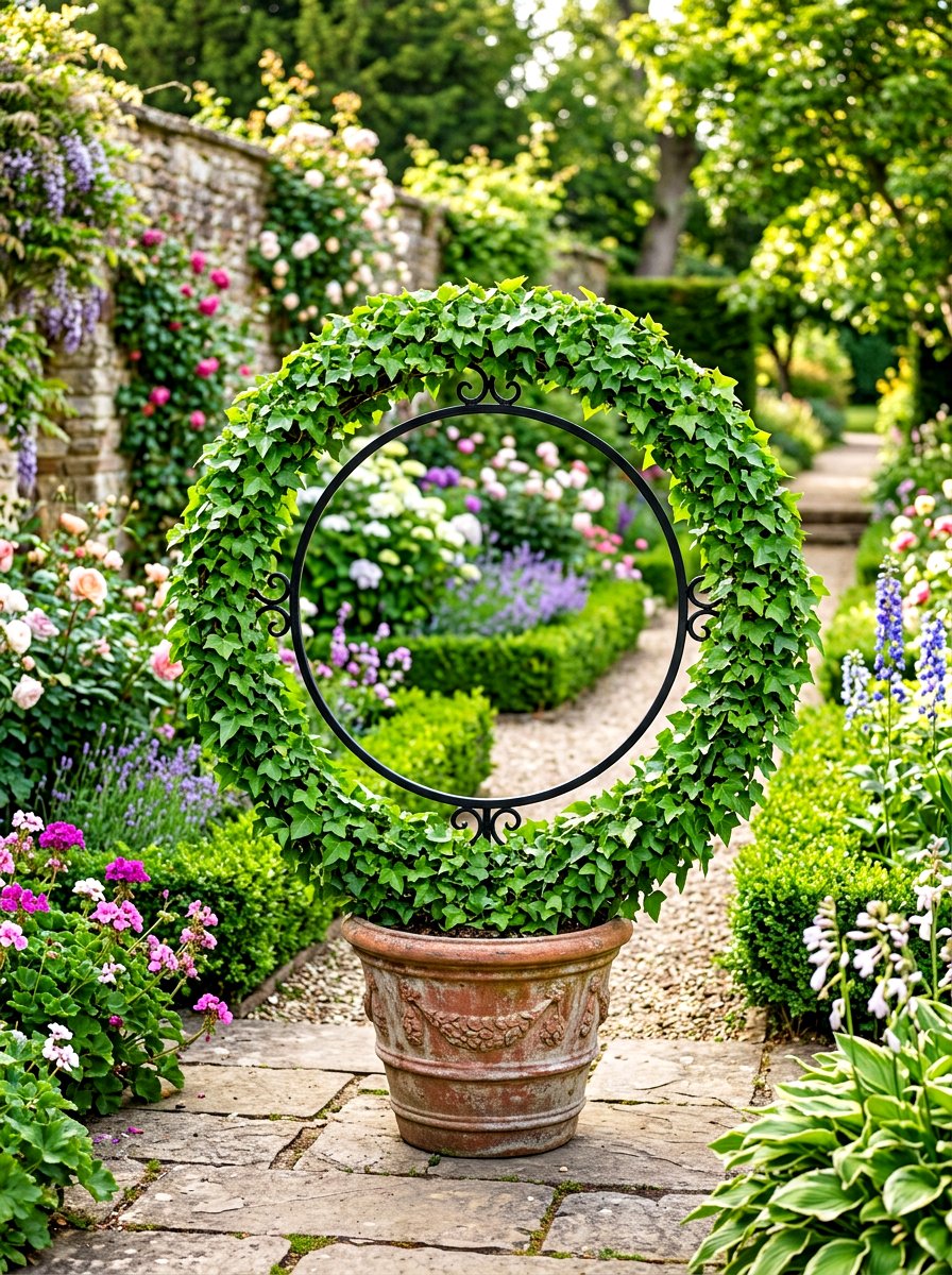Circular Metal Hoop Trellis - 30 vertical garden trellis ideas