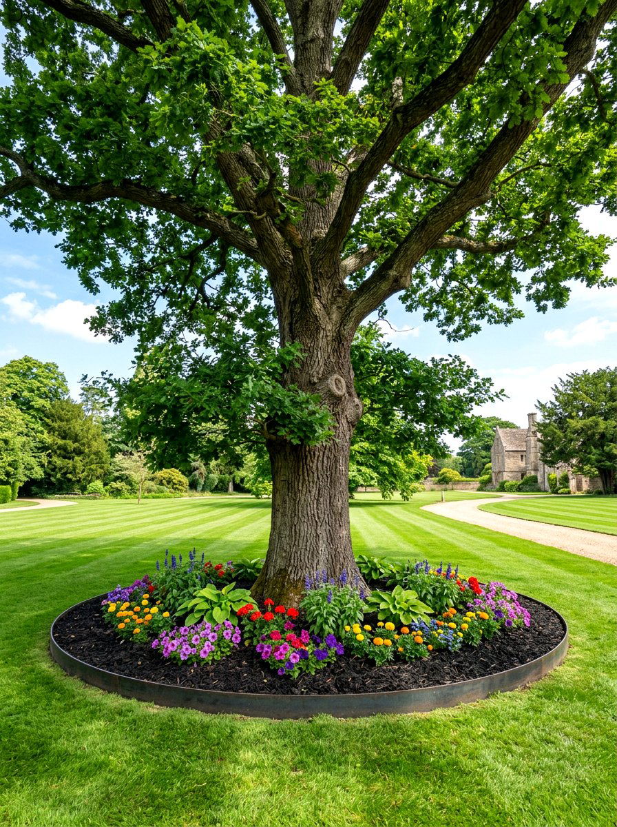 Circular Metal Tree Ring Edging - 30 metal landscape edging ideas