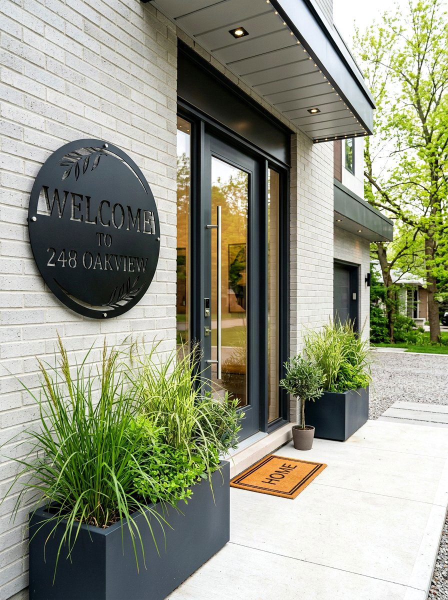 Circular Metal Welcome Sign - 30 porch welcome sign ideas