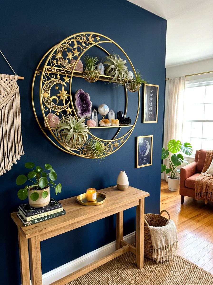Circular Moon Plant Shelf - 30 bedroom plant shelf ideas