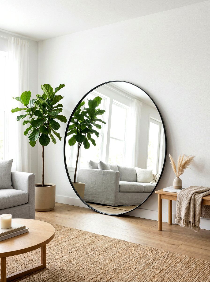 Circular Oversized Floor Mirror - 30 statement floor mirror living room ideas