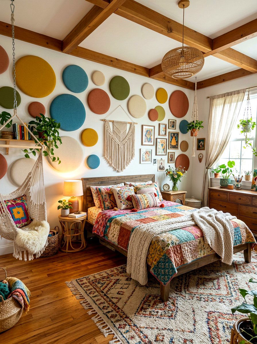 Circular Padded Wall Accents - 30 upholstered wall bedroom ideas