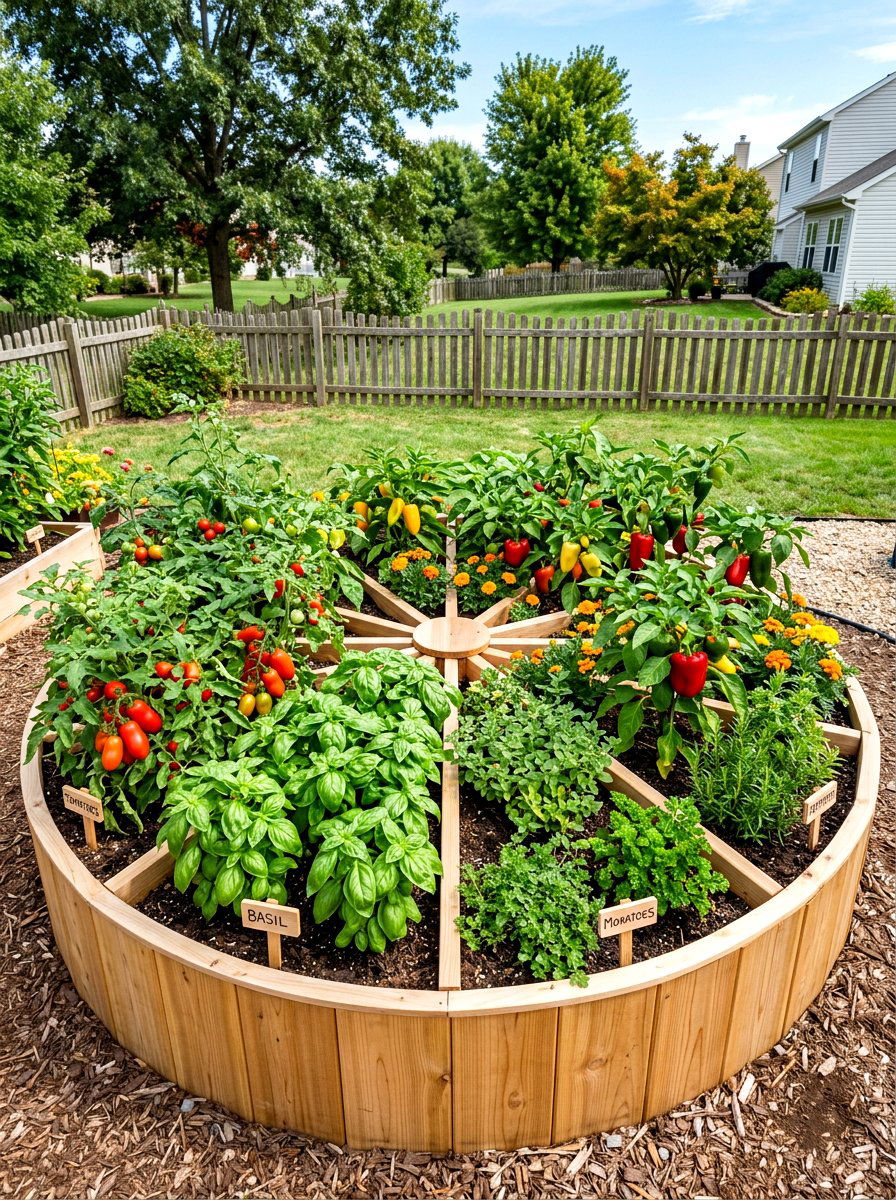 Circular Raised Bed - 30 pizza garden ideas