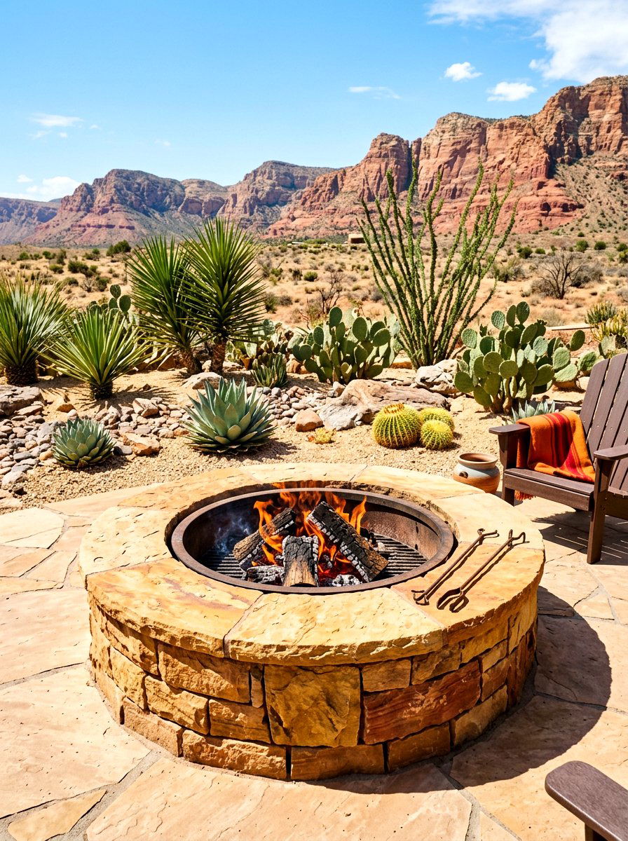 Circular Sandstone Fire Pit - 30 stone fire pit ideas