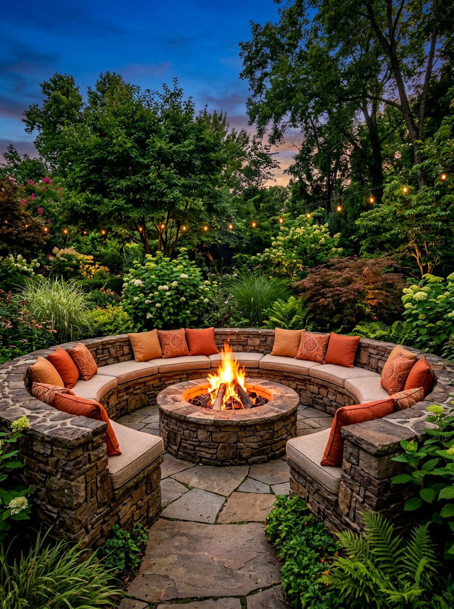 Circular Stone Fire Pit Bench - 30 fire pit seating ideas