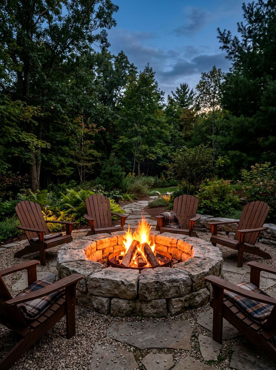 Circular Stone Fire Pit Surround - 30 seat wall ideas