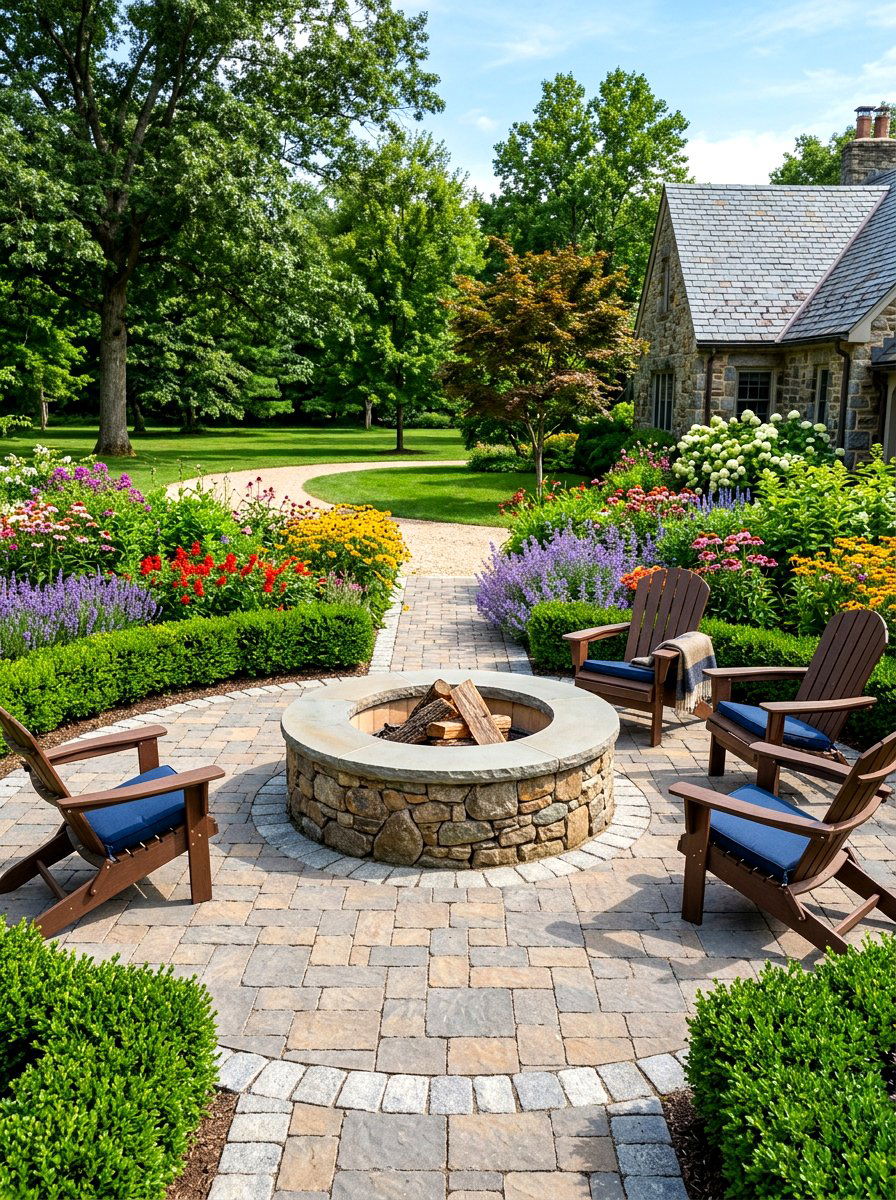 Circular Stone Fire Pit - 30 fire pit patio ideas