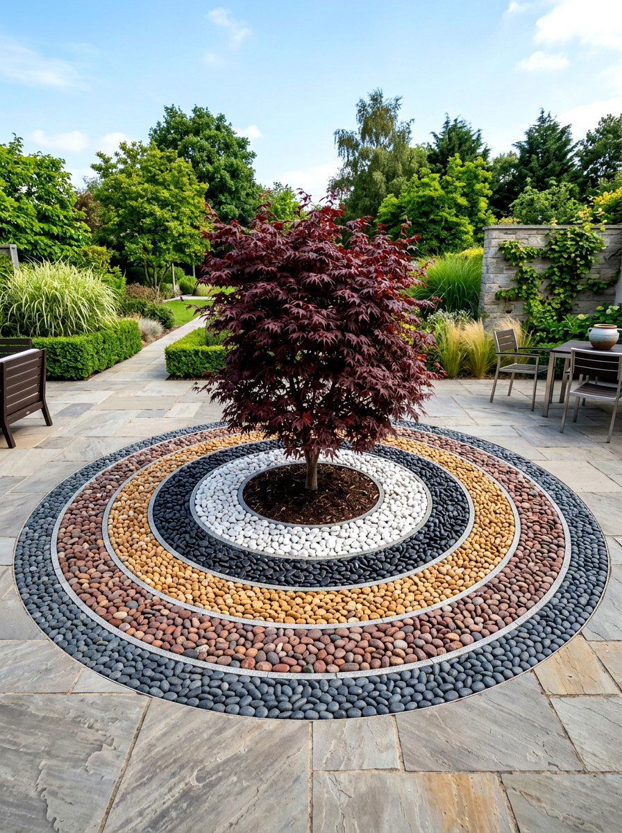 Circular Stone Pattern - 30 pebble garden ideas