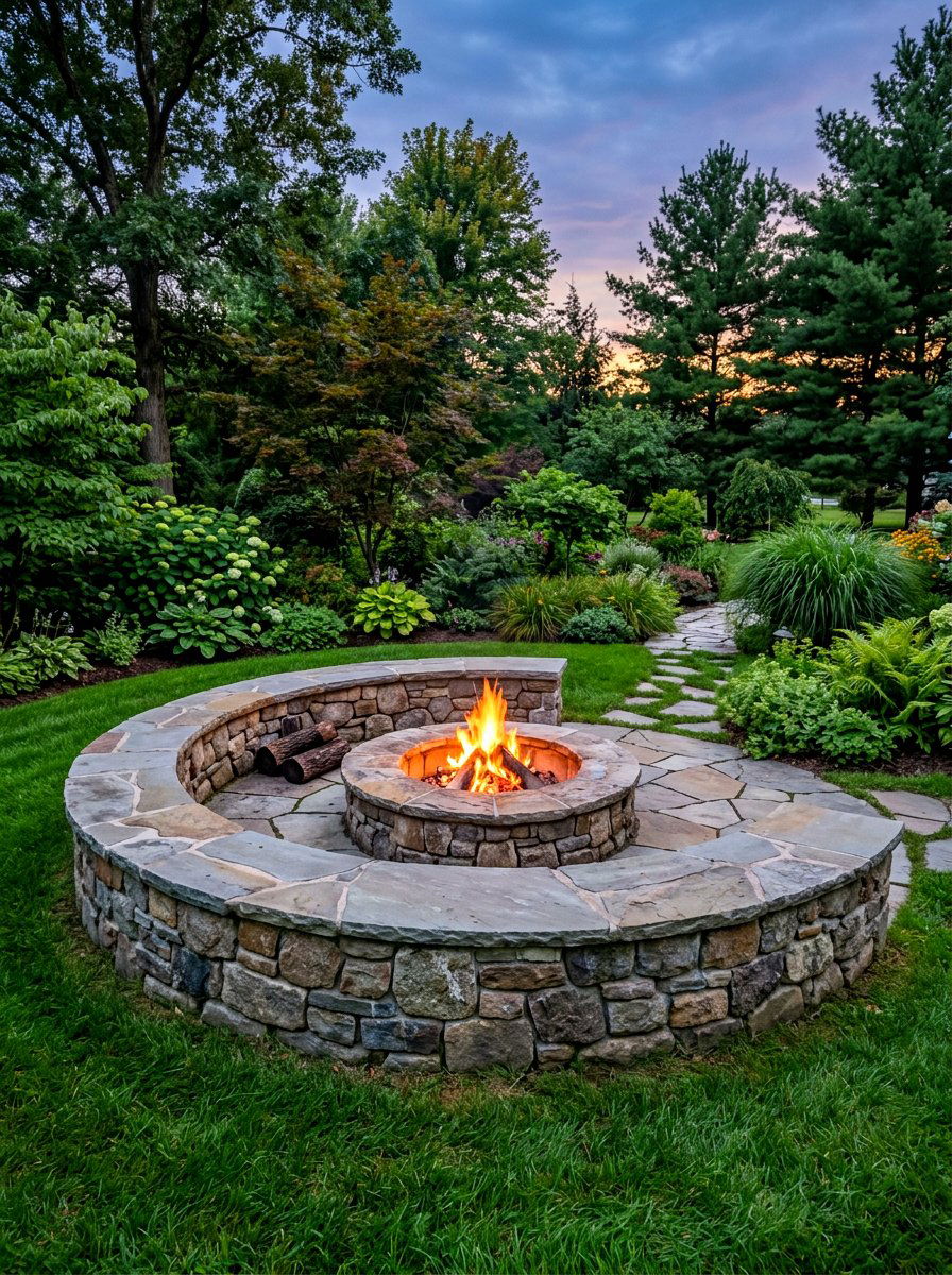 Circular Stone Seat Wall Fire Pit - 30 seat wall fire pit ideas