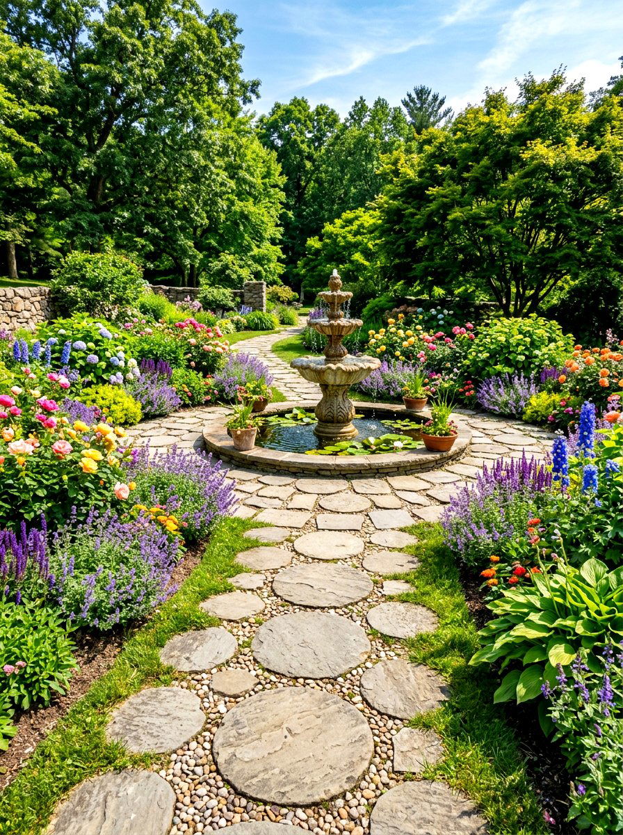 Circular Stone Walkway - 30 path through garden ideas