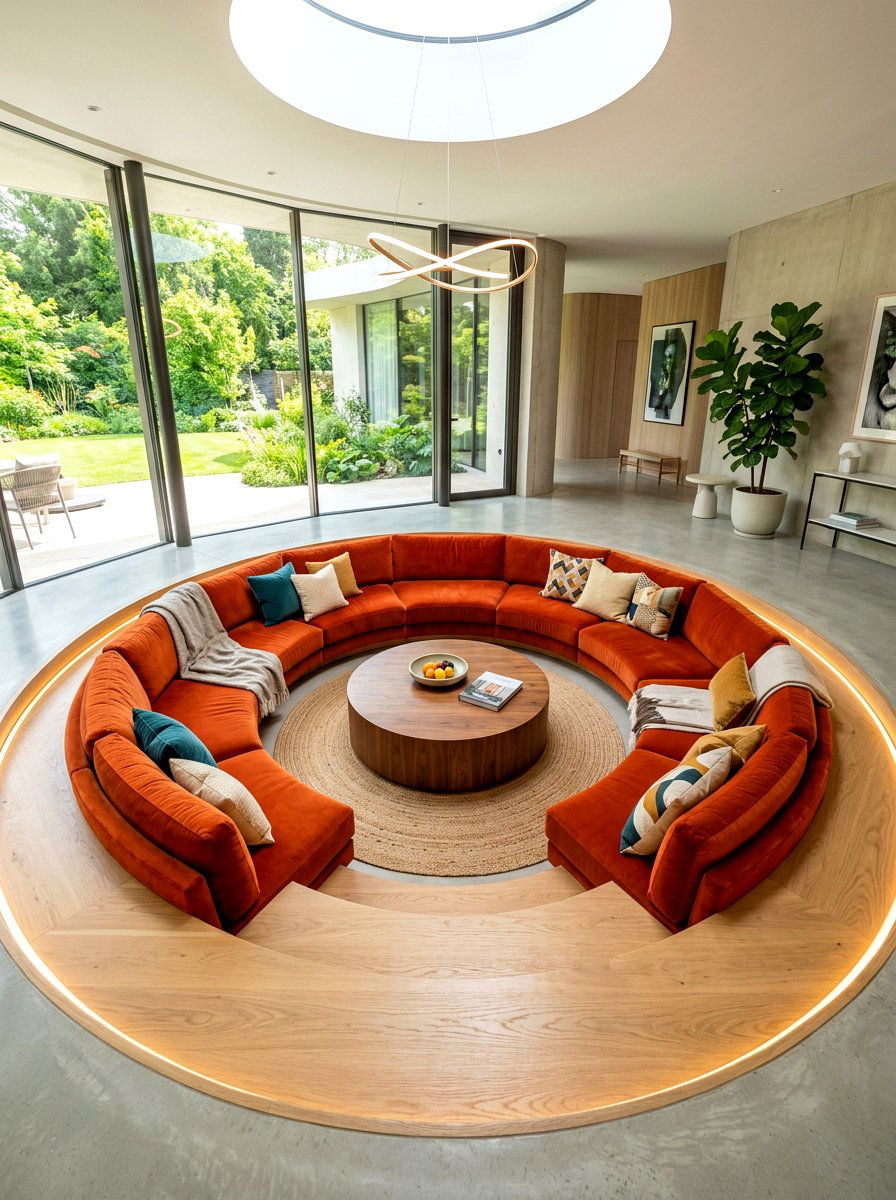 Circular Sunken Lounge - 30 step down living room ideas