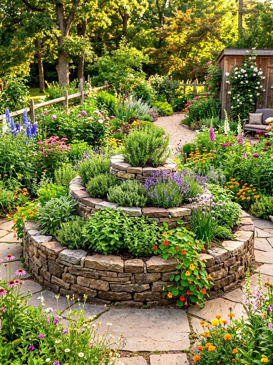 Circular Tiered Herb Bed - 30 tiered herb planter ideas